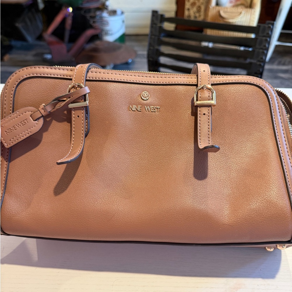 Nine West Pebbled Leather Satchel - Tan Cognac